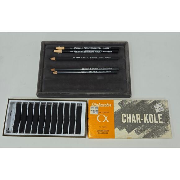 Charcoal Pencil Chalk Mixed Lot of 16 Eagle Blaisdell Eberhard Faber Char-Kole - Picture 1 of 7